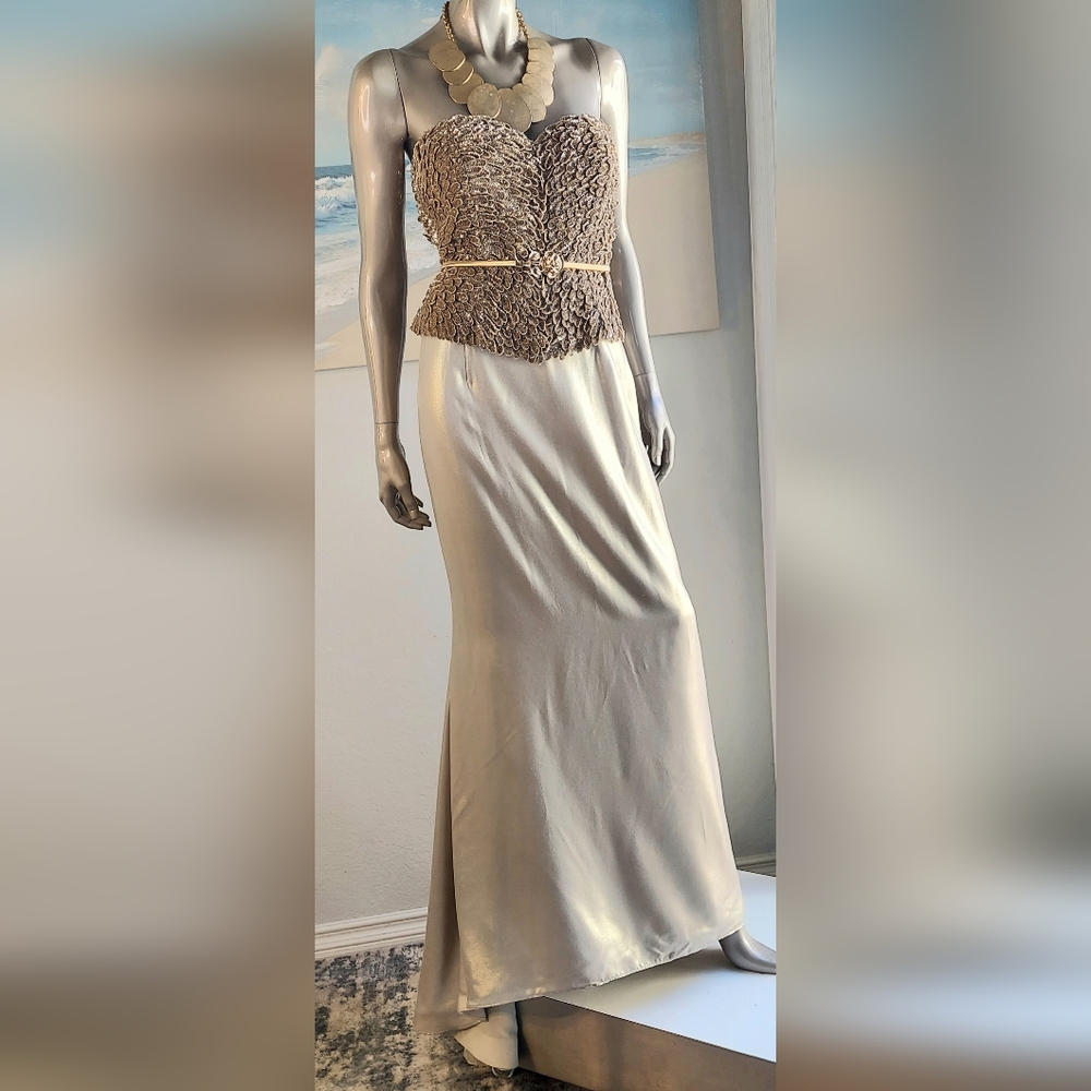 *$8,000 OSCAR DE LA RENTA SILK GLOWING BEAUTY GOLDEN BEAD RUNWAY GOWN US 10 - Picture 3 of 15